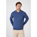 Açık Mavi Saf %100 Pamuk Erkek Yarım Fermuarlı Polo Yaka Triko Kazak - 2XL