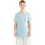 Açık Mavi Yazı Baskılı O Yaka Standart Kalıp Erkek Çocuk T-Shirt - 11119