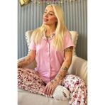 Açık Pembe Florado Exclusive Önden Düğmeli Kısa Kollu Kadın Pijama Takımı - 2XL