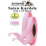 Açık Pembe Kurdele Saten 2 Cm 10 Metre 2 Adet Saten Kurdela Parlak Hediye Ve Süsleme Şeridi Süs Paketleme Çiçek Saç El