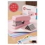 Açık Pembe Zımba Makinesi 24/6 1 Adet Fixpoint P-4529 Pastel Renkler Büyük Zımba Makinası Ve Teli 15 20 Sayfa Ofis Büro