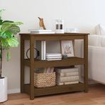 Açık Raflı Rustik 3 Katlı Konsol Masası, Masif Çam Ahşap Giriş Masası, Oturma Odası Giriş Yolu veya Koridor için 80 x 40 x 74 cm Bal Kahverengi Kaplama