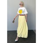 Açık Sarı Vual Kumaş Basic Kadın Uzun Boy Kadın Etek MG2366 - XL