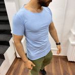 Açık Yaka Basic Tişört Bebe Mavi - XL