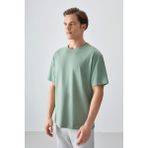 Açık Yeşil %100 Pamuk Kalın Yumuşak Dokulu Oversize Fit Basic Erkek T-Shirt - 88353