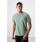 Açık Yeşil Basic Kısa Kol Standart Kalıp V Yaka Erkek T-Shirt - 87912