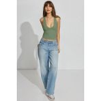 Açık Yeşil Derin V Yaka %100 Pamuklu Basic Kadın Atlet MG2405 - XL
