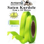 Açık Yeşil Kurdele Saten 2 cm 10 Metre 2 Adet Saten Kurdela Parlak Hediye ve Süsleme Şeridi Süs Paketleme Çiçek Saç El - 2cm x 40 metre - Standart