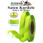Açık Yeşil Kurdele Saten 2 Cm 10 Metre 2 Adet Saten Kurdela Parlak Hediye Ve Süsleme Şeridi Süs Paketleme Çiçek Saç El