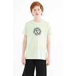 Açık Yeşil Nakış İşleme Detaylı O Yaka Standart Kalıp Erkek Çocuk T-Shirt - 11115