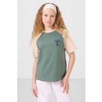 Açık Yeşil O Yaka Pamuklu Baskılı Oversize Fit Kız Çocuk T-Shirt - 75179