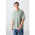 Açık Yeşil Pamuk Kalın Yumuşak Dokulu Oversize Fit Baskılı Erkek T-Shirt - 88326