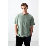 Açık Yeşil Pamuklu Kalın Yumuşak Dokulu Oversize Fit Basic Erkek T-Shirt - 88378