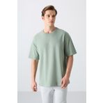 Açık Yeşil Pamuklu Kalın Yumuşak Dokulu Oversize Fit Baskılı Erkek T-Shirt - 88324