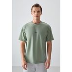 Açık Yeşil Pamuklu Kalın Yumuşak Dokulu Oversize Fit Baskılı Erkek T-Shirt - 88373