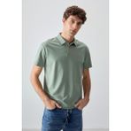Açık Yeşil Pamuklu Kalın Yumuşak Dokulu Polo Yaka Oversize Fit Basic Erkek T-Shirt - 88381 - 2XL