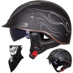 Açık Yüz Kask Yarım Motosiklet Kaskı Vintage Cruiser Chopper Scooter Pilot ECE Sertifikalı Retro Motosiklet Yetişkin Çarpışma Moped Kaskı Güneşlikli Erkekler Ve Kadınlar Için(D,XL=(61~62cm))