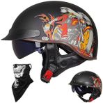 Açık Yüz Kask Yarım Motosiklet Kaskı Vintage Cruiser Chopper Scooter Pilot ECE Sertifikalı Retro Motosiklet Yetişkin Çarpışma Moped Kaskı Güneşlikli Erkekler Ve Kadınlar Için(L,M=(57~58cm))