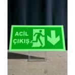 Acil Çıkış Uyarı Levhası Aşağı Ok Lümen Folyo Fosforlu 24X12 cm