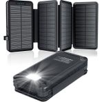 Acil Durum Solar Power Bank 26800MAH, 4 Güneş Paneli, Su Geçirmez, LED Fenerli Harici Pil - Siyah