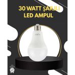 Acil Durumlar İçin Şarjlı Led Ampul 6400K Soğuk Beyaz 30 Watt