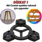 Açılı Üçlü Sehpa Bağlantı Aparatı Zigon Puf Tabure Mobilya Masa Ayağı Ayak Takma Tabanı - Siyah