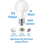 ACK 15W Beyaz Işık LED Ampul 1450 Lümen E27 Duylu Yüksek Işık LED Lamba - 5 Adet