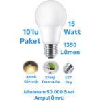 ACK 15W Günışığı LED Ampul 1350 Lümen E27 Duylu Yüksek Işık LED Lamba - 10 Adet