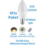 ACK 7W Buji LED Ampul Günışığı 575 Lümen Avize Ampulü Mum Ampul E14 Ince Duylu Ampul - 10 Adet