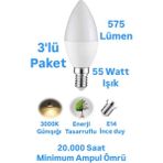ACK 7W Buji LED Ampul Günışığı 575 Lümen Avize Ampulü Mum Ampul E14 Ince Duylu Ampul - 3 Adet