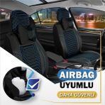 Ack opel Vectra B Uyumlu Lüks Deri Oto Koltuk Kılıfı Ön/arka Set Siyah-Mavi - Siyah - Mavi