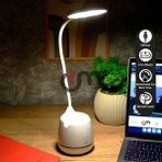 Ack Şarjlı LED Masa Lambası, Işık Şiddeti Ayarlanabilir, Kalemlik ve Telefon Standlı Okuma Lambası - Beyaz