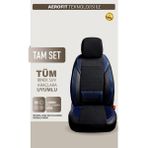 ACK Store Audi A4 Serisi Uyumlu Yarı Deri Oto Koltuk Kılıfı Ön/arka Set Neta Seri Siyah-Mavi - Siyah - Mavi