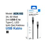 ACL Ack-102 3A, 60 Watt 2Mt Usb-C To C Led Işıklı Şarj Kablosu