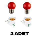 Açma Kapama Anahtarlı Duy Fişli + 1W Tasarruflu Renkli E27 LED Gece Lambası Kırmızı Işık 2 Adet - Cool White