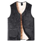ACMEDE Erkek polar yelek, kalın, kolsuz ceket, S-3XL, yaşlı erkek dış mekan yelek, polar yelek, vücut ısıtıcı kışlık yelek, tam fermuarlı, termal softshell yelek, cepli polar ceket, Siyah, M