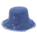 ACMEDE Kadın Denim Balıkçı Şapkası Düz Renk Açık Katlanabilir Düz Şapka Püsküllü Kot Kova Şapka Yaz Güneş Şapkası Kap Unisex için, mavi, 6 7/8-7 1/8