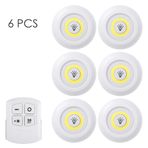 Acouto 4.5V 1W COB LED Puck Işık 6 Paket Uzaktan kumandalı Parlaklık Ile Demirken Kontrol Gece lambası Dolap Aydınlatma Altında Pille Destekli Kabine Duvar Merdivenleri Için Çalıştırılmış (6 paket)