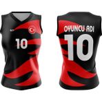 ACR Giyim Voleybol Forması Model 714 - Kişiye Özel Isim ve Numara Yazılabilir, Dijital Baskı Tasarım Tek Üst - Kırmızı - 2XL