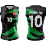 ACR Giyim Voleybol Forması Model 714 - Kişiye Özel Isim ve Numara Yazılabilir, Dijital Baskı Tasarım Tek Üst - Yeşil - XS