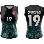 ACR Giyim Voleybol Forması Model 720 - Kişiye Özel Isim ve Numara Yazılabilir, Dijital Baskı Tasarım Tek Üst - Turkuaz - XS