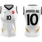 ACR Giyim Voleybol Forması Model 721 - Kişiye Özel Isim ve Numara Yazılabilir, Dijital Baskı Tasarım Tek Üst - Beyaz
