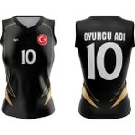 ACR Giyim Voleybol Forması Model 721 - Kişiye Özel Isim ve Numara Yazılabilir, Dijital Baskı Tasarım Tek Üst - Siyah - 7 - 8 Yaş