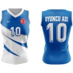 ACR Giyim Voleybol Forması Star Model - Kişiye Özel Isim ve Numara Yazılabilir, Dijital Baskı Tasarım Tek Üst - Mavi - 9 - 10 Yaş