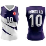 ACR Giyim Voleybol Forması Star Model - Kişiye Özel Isim ve Numara Yazılabilir, Dijital Baskı Tasarım Tek Üst - Mor - 2XL