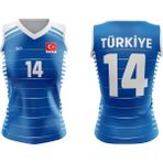 ACR Giyim Voleybol Forması Sultan Model - Kişiye Özel Isim ve Numara Yazılabilir, Dijital Baskı Tasarım Tek Üst - Mavi - XS