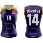 ACR Giyim Voleybol Forması Sultan Model - Kişiye Özel Isim ve Numara Yazılabilir, Dijital Baskı Tasarım Tek Üst - Mor - 2XL