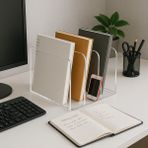 Acria 3 Bölmeli Şeffaf Masaüstü Kitaplık Defter ve Dosya Düzenleyici Organizer - 22cm