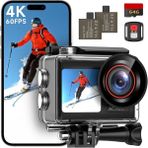 Action Cam 4K 60FPS, 40M Su Geçirmez, 30MP, Çift Ekran, 64GB Kart, Wifi, Uzaktan Kumanda - Renk