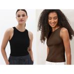 Actiwear Kadın 2'Li Paket Fitilli Halter Yaka Örme Atlet T-Shirt - Kahve - Siyah